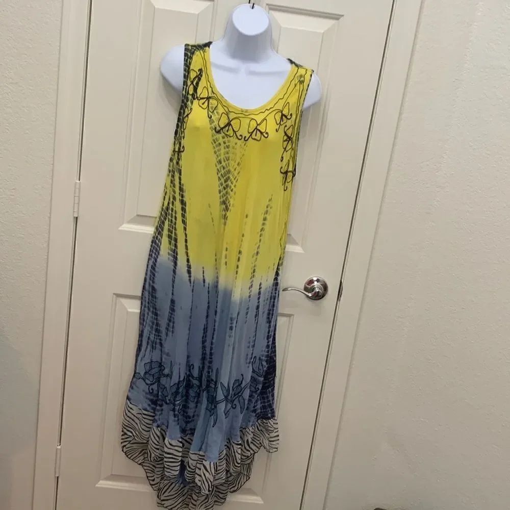 Ocean Breeze Free Size Scoop Neck Short Sleeve Embroidered Hi Low Maxi Dress